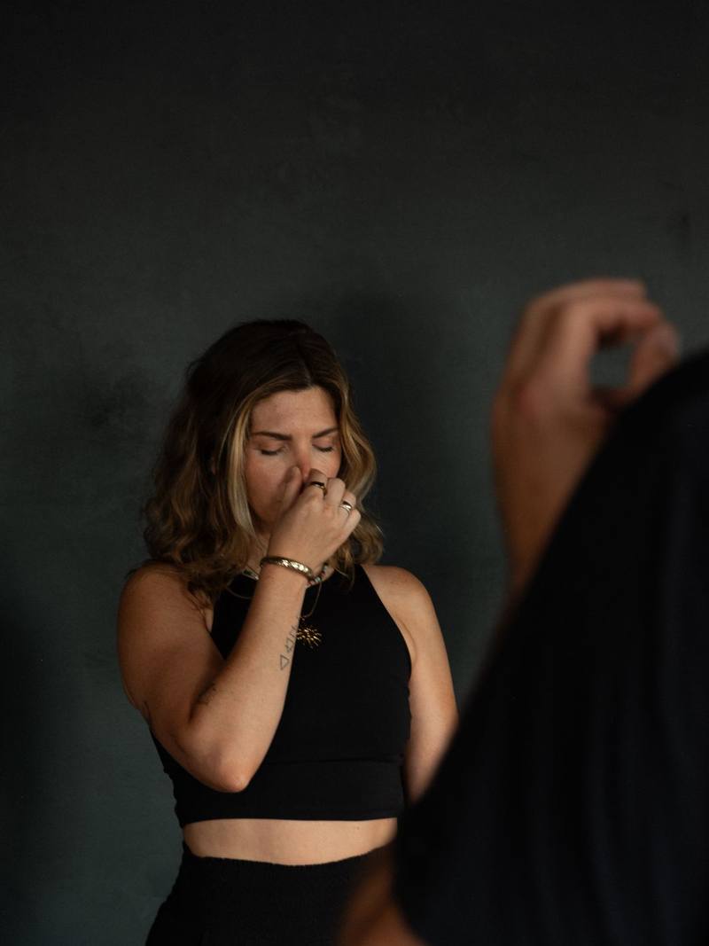 A member practicing nostril breathing